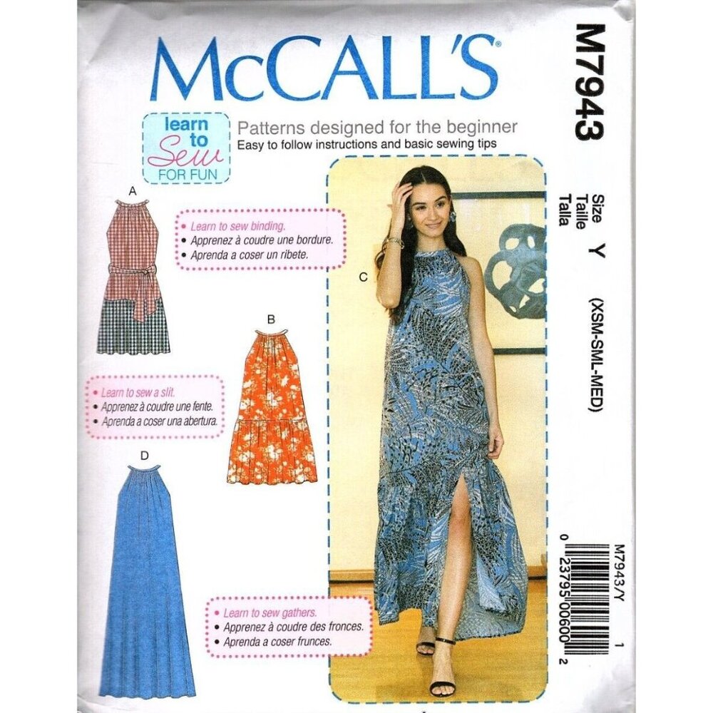McCall's M7943 Misses XS to M Learn to Sew Easy Dresses Uncut Sewing Pattern